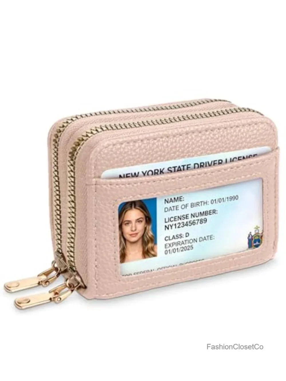 RFID Blocking Credit Card Holder Wallet with Keychain Double Zipper